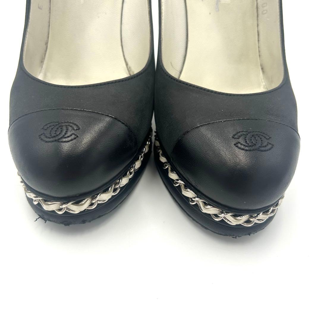 CHANEL シャネル パンプス ココマーク チェーン ブラック 23.5cm