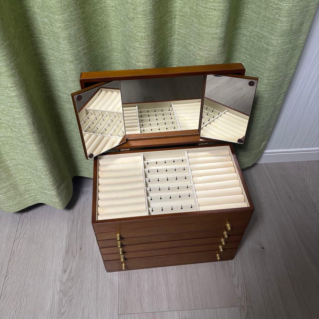 三面鏡付き 木製ジュエリーボックス 6段引き出し アクセサリーボックス