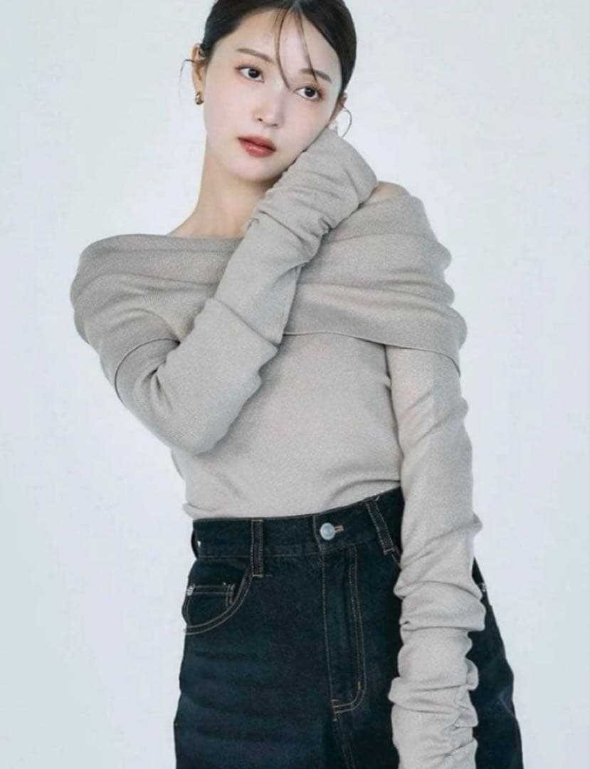 新品】polaura ボリュームオフショルダーラメニット beige タグ付き