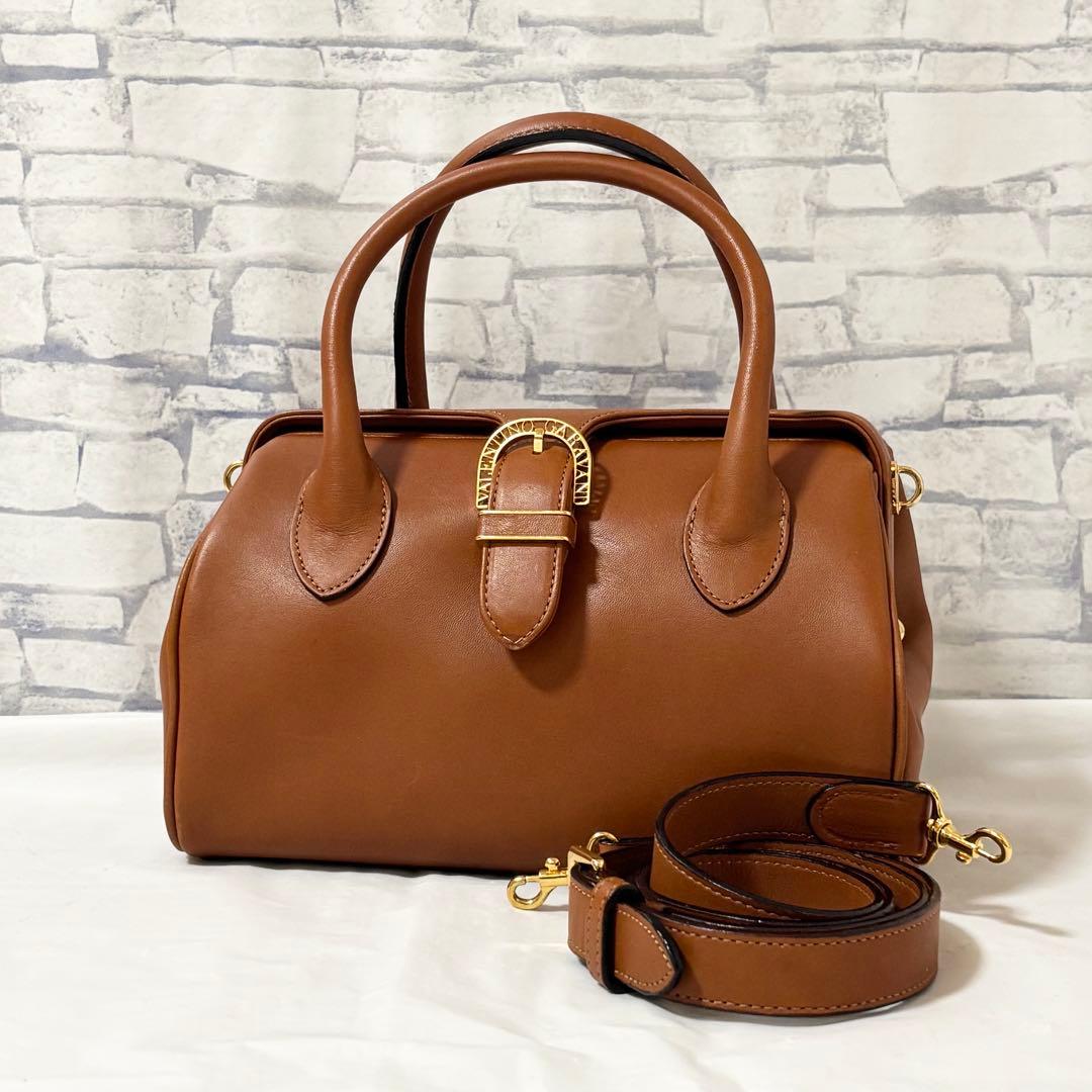 美品✨ヴァレンティノガラヴァーニ・2way レザー がま口 ブラウン系