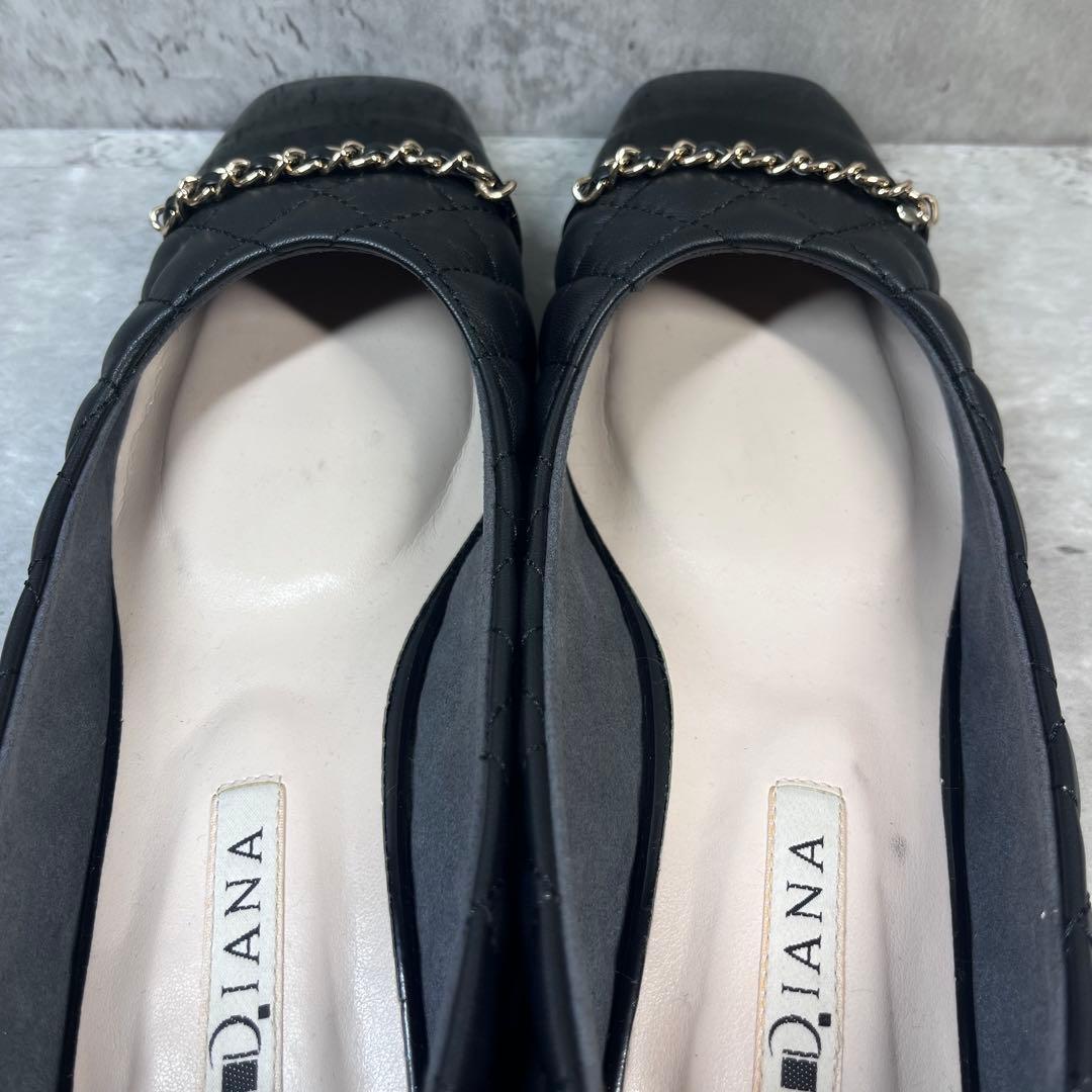 ダイアナ DIANA キルティングパンプス ローヒール エナメル スクエア