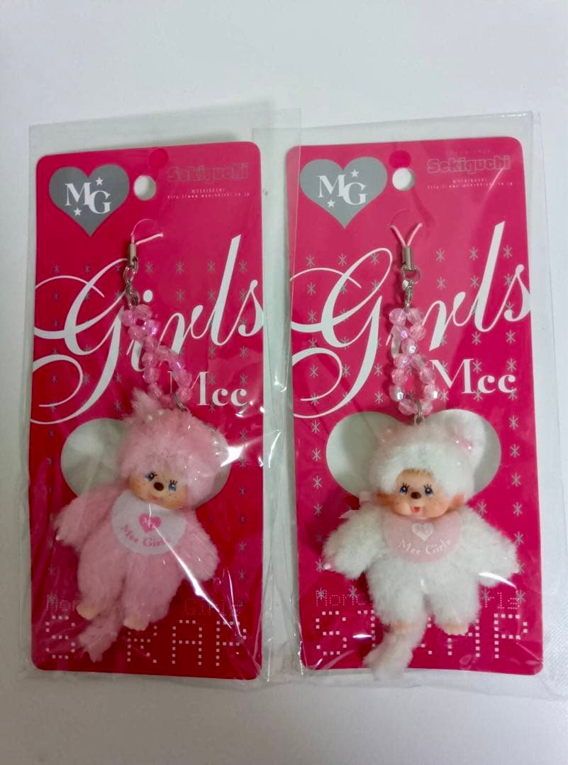 モンチッチ【MCC GIRLS ストラップ 白とピンク】未開封2コセット