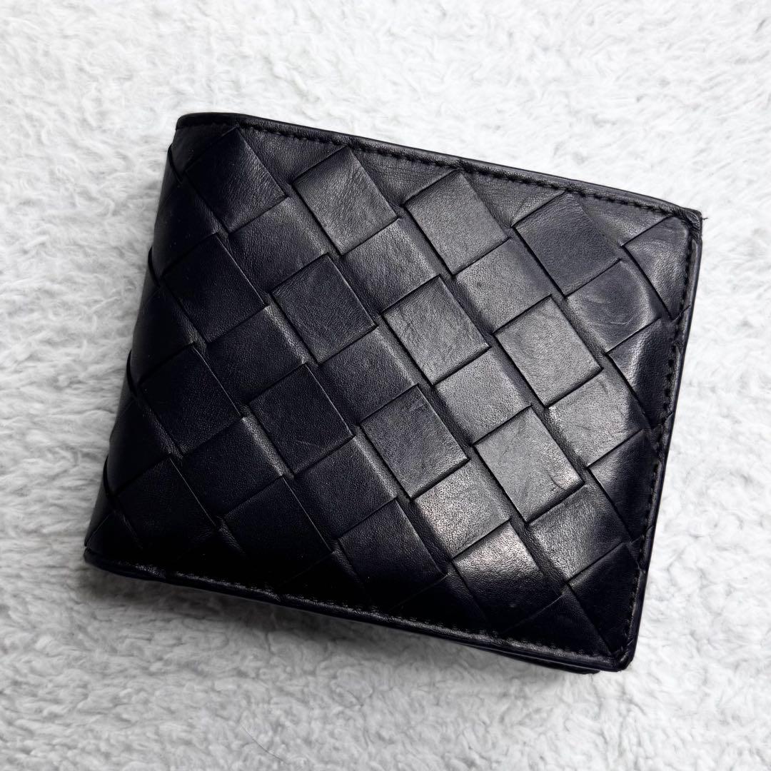 RFID ボッテガヴェネタ 二つ折り財布 マキシイントレチャート 黒 BOTTEGA VENETA（ボッテガ・ヴェネタ） 二つ折り財布 605722 749412