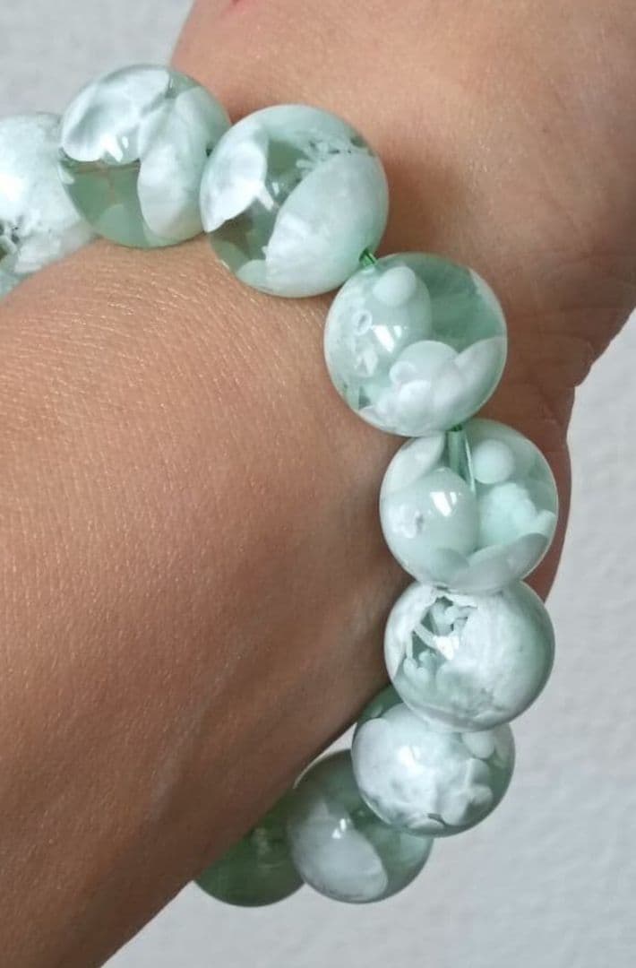 超超超希少石グリーンラリマー‼️14mm内径約17センチ 雪花