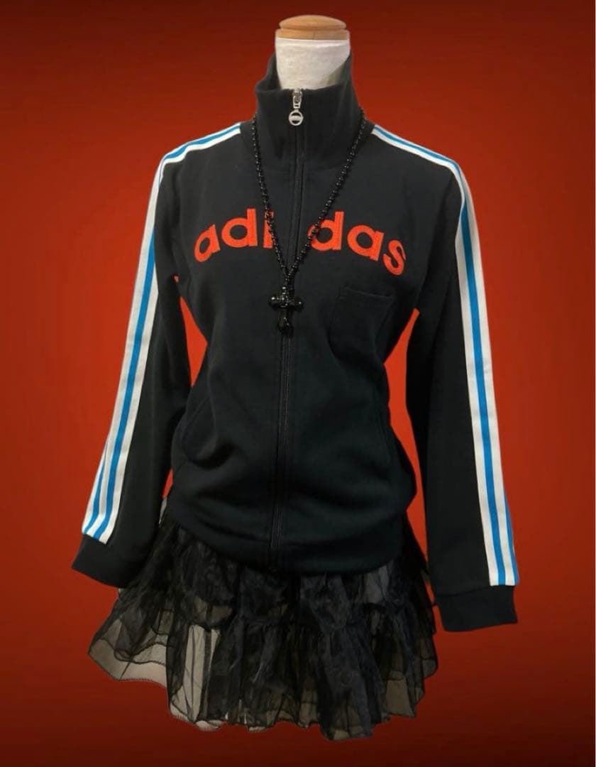 レアデザインadidas3本線刺繍トラックジャケットy2kフェアリーグランジ