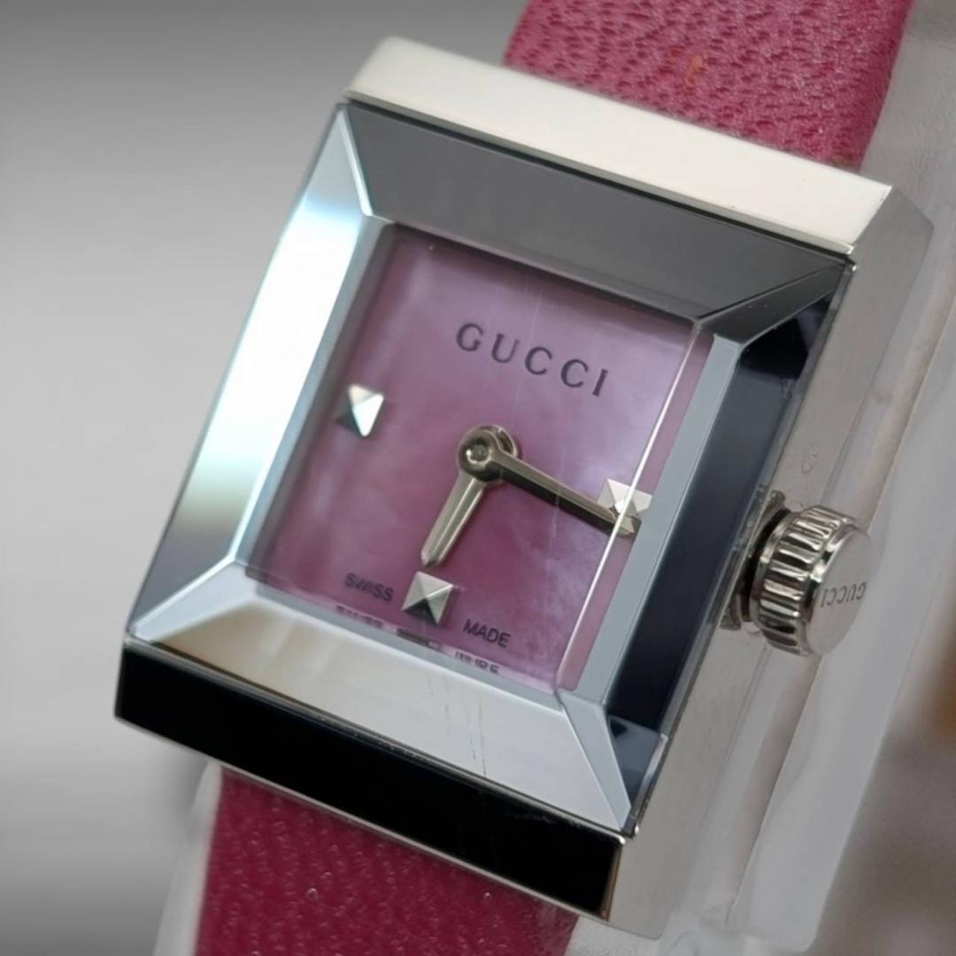 稼働・新品電池】グッチ 128.5 シェル MOP スクエア ピンク - メルカリ