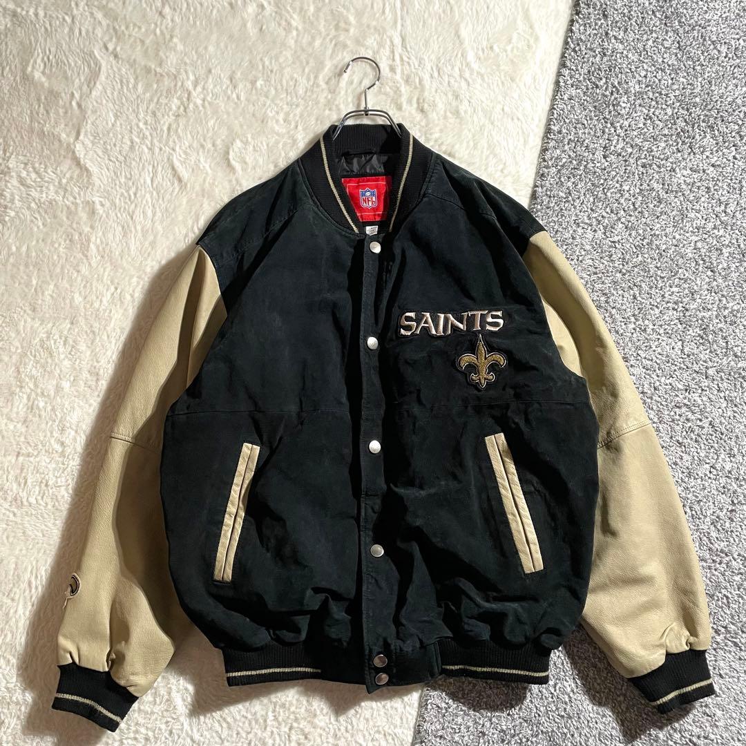 NFL　ニューオリンズ・セインツ　レザースタジャン　ボディスウェード　サイズL プロスタンダード NFL公式 アメフト メンズ アウター ジャケット