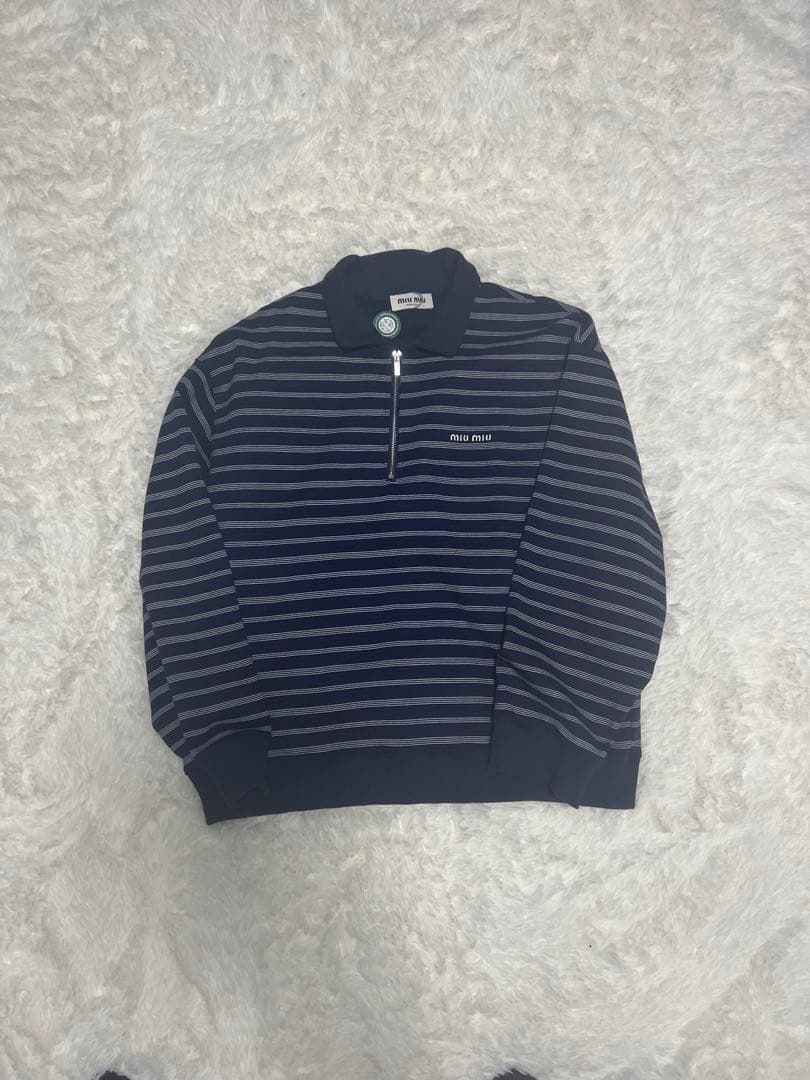 25AW Miu Miu ストライプジッパーポロシャツ