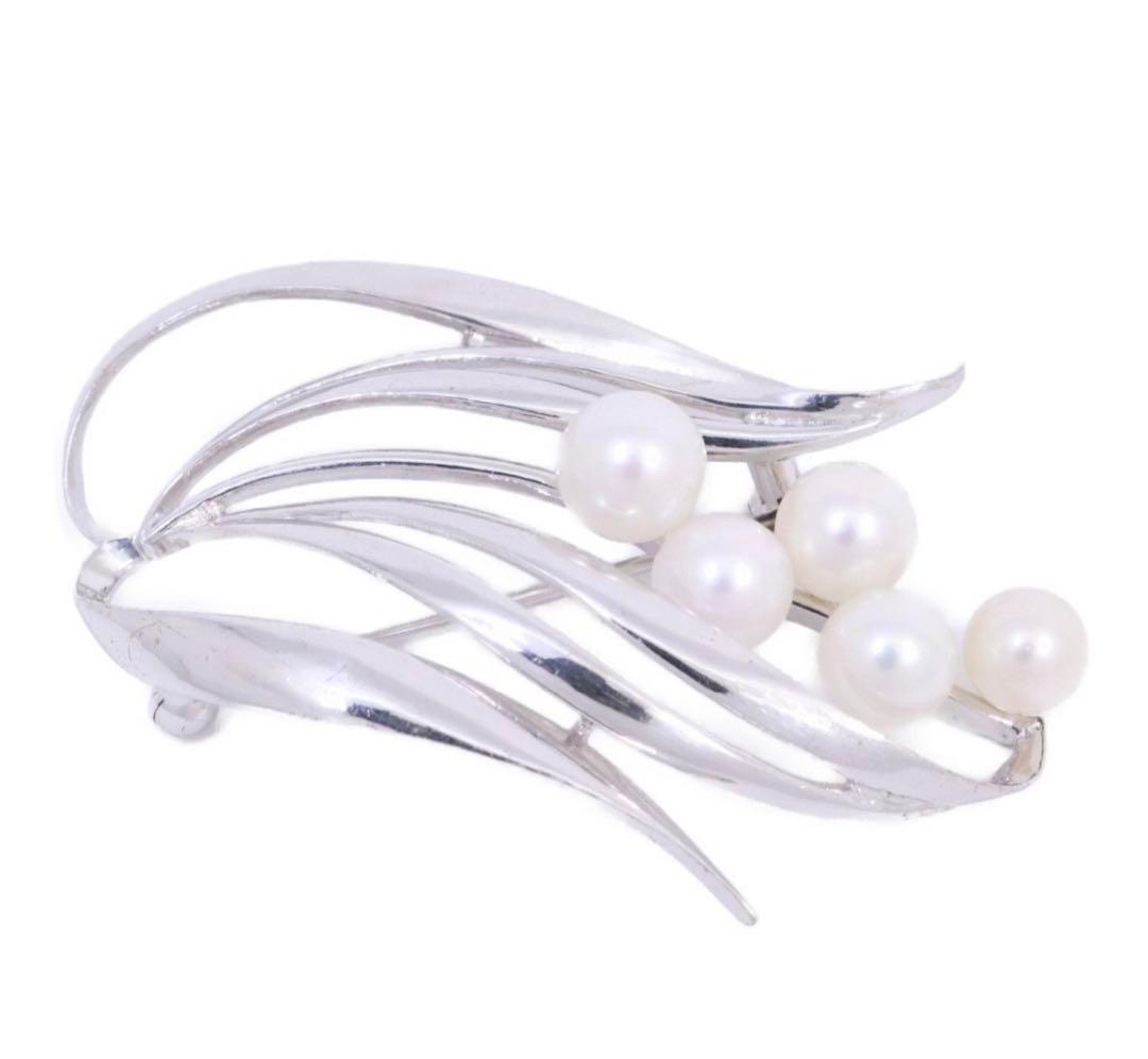 ミキモト パールブローチ リーフモチーフ 真珠 シルバー MIKIMOTO
