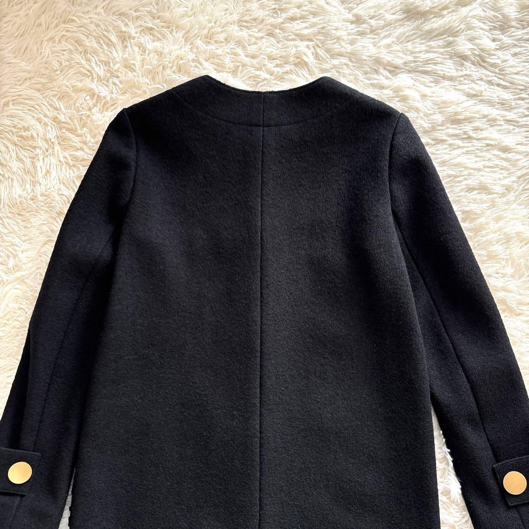 エポカ✨ノーカラー ダブルフェイス ロングコート 黒 38 カットワーク