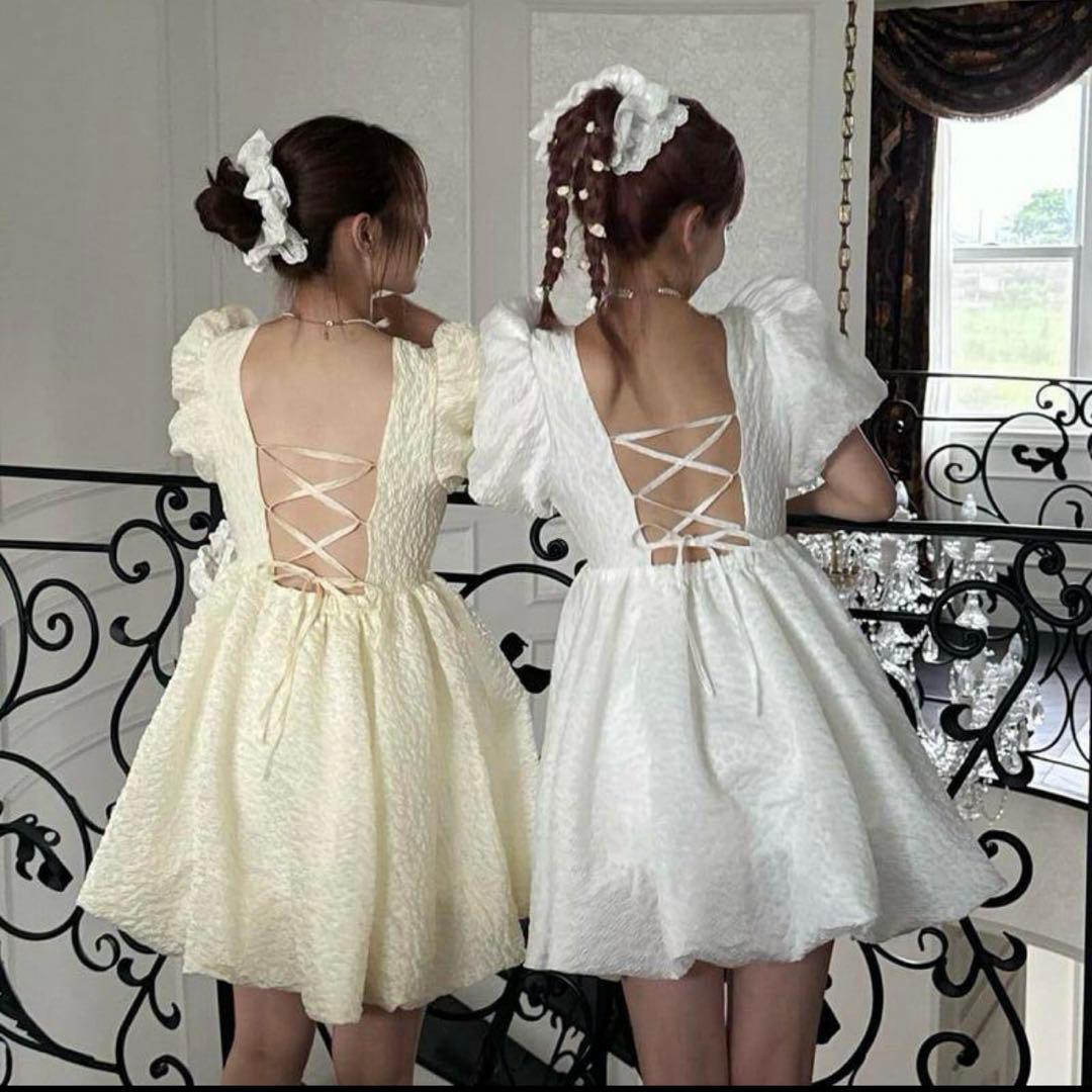 トリートユアセルフ バルーンフラワージャガードワンピース ホワイト