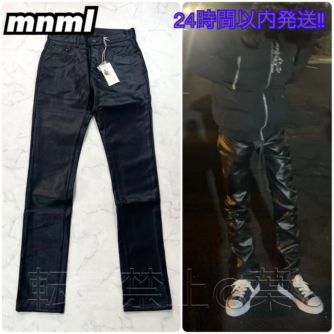 mnml ブラックレザーパンツ 腰履き スリムストレート 【新品】 30/M