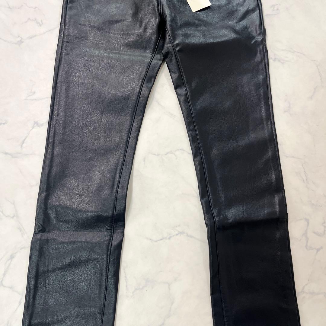 mnml ブラックレザーパンツ 腰履き スリムストレート 【新品】 30/M