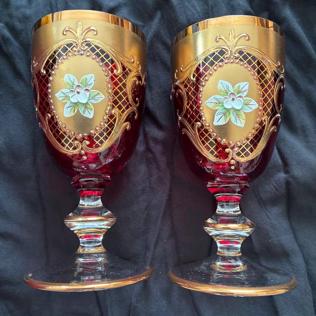 ベネチアングラス 24金 ペアグラス ヴェネチアン 赤色 ラグーナムラノ