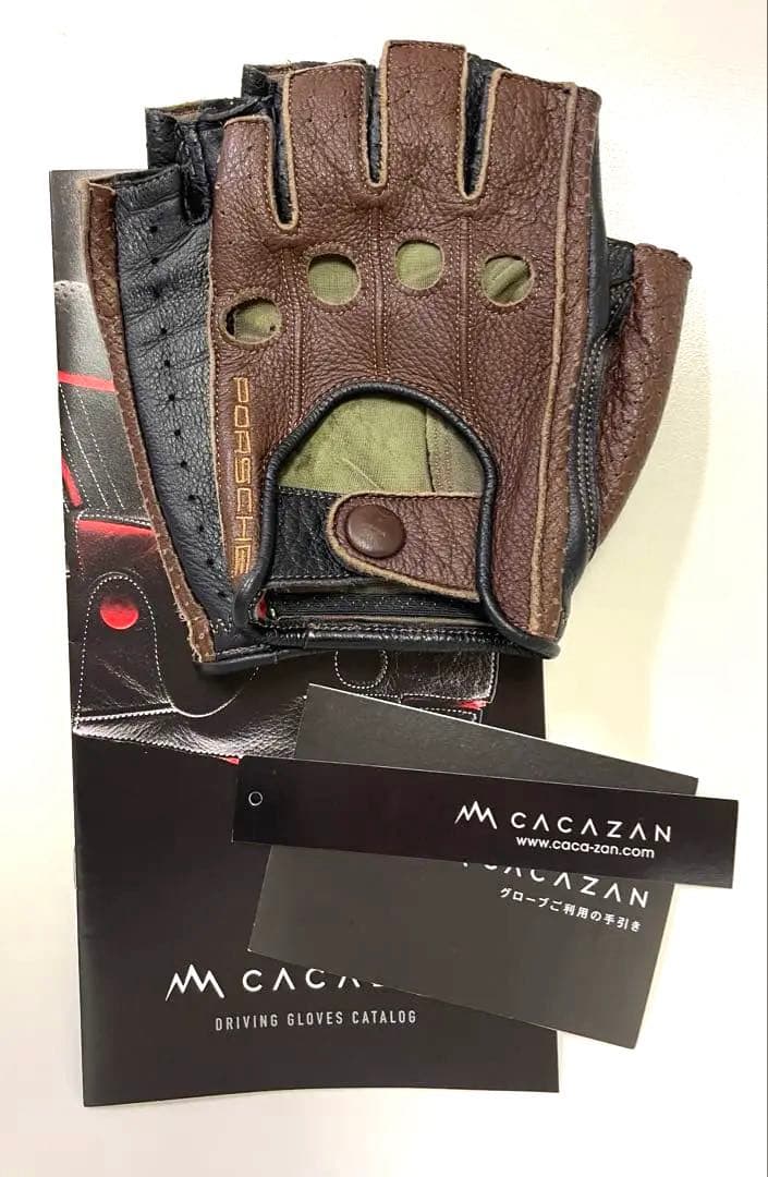 CACAZAN ハーフフィンガーグローブ PORSCHE ステッチ 車・バイク