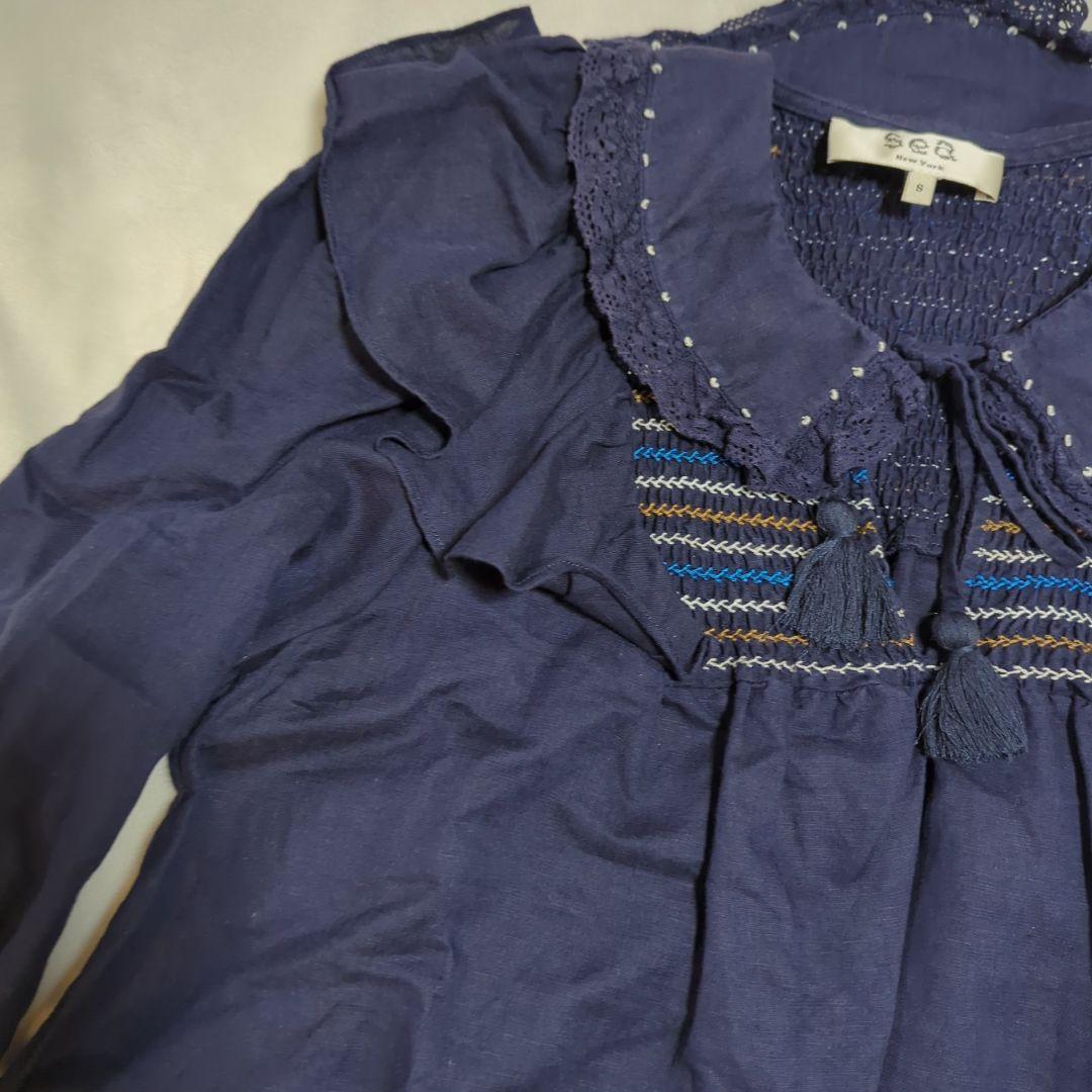 SEA NEW YORK スモッキング 刺繍 フリル レース ブラウス - メルカリ