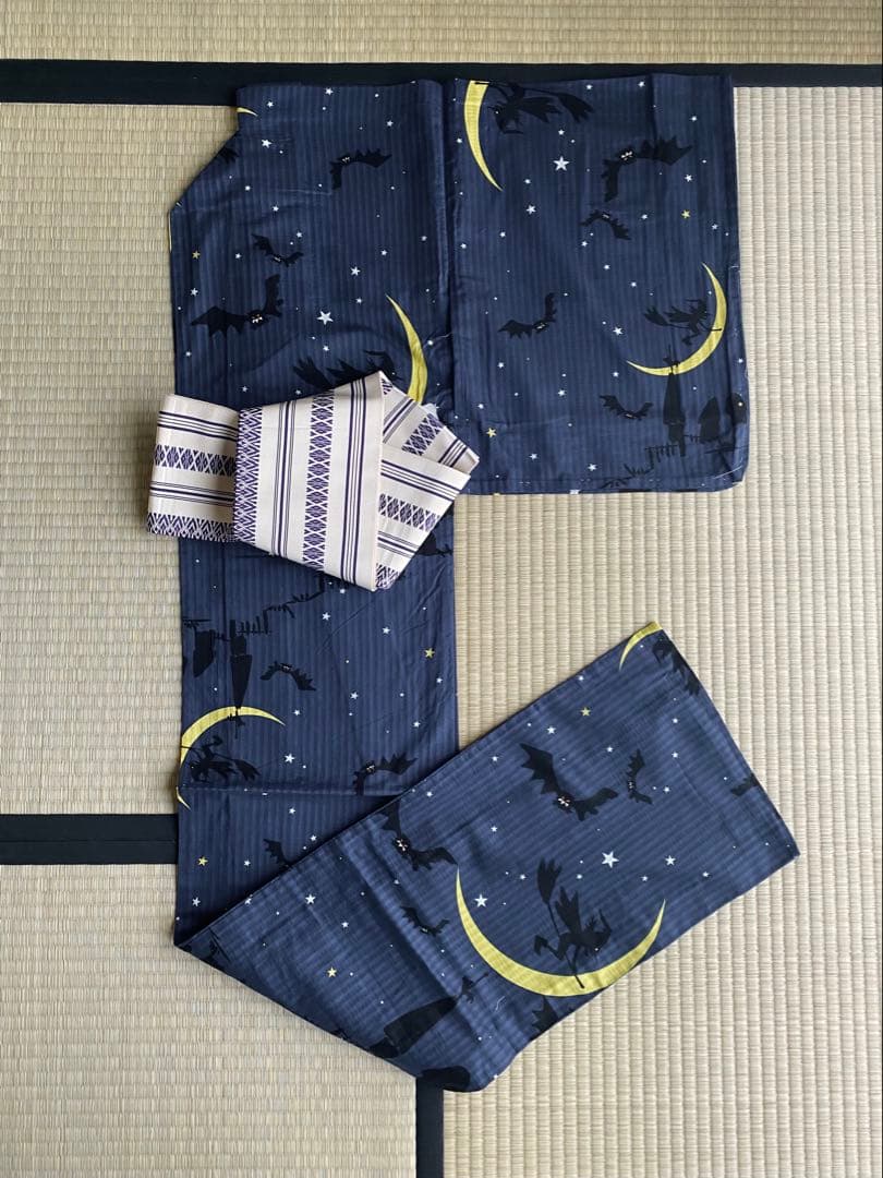 夏のセール10.000→ 浴衣 未使用 ネイビー ハロウィンみたいな柄