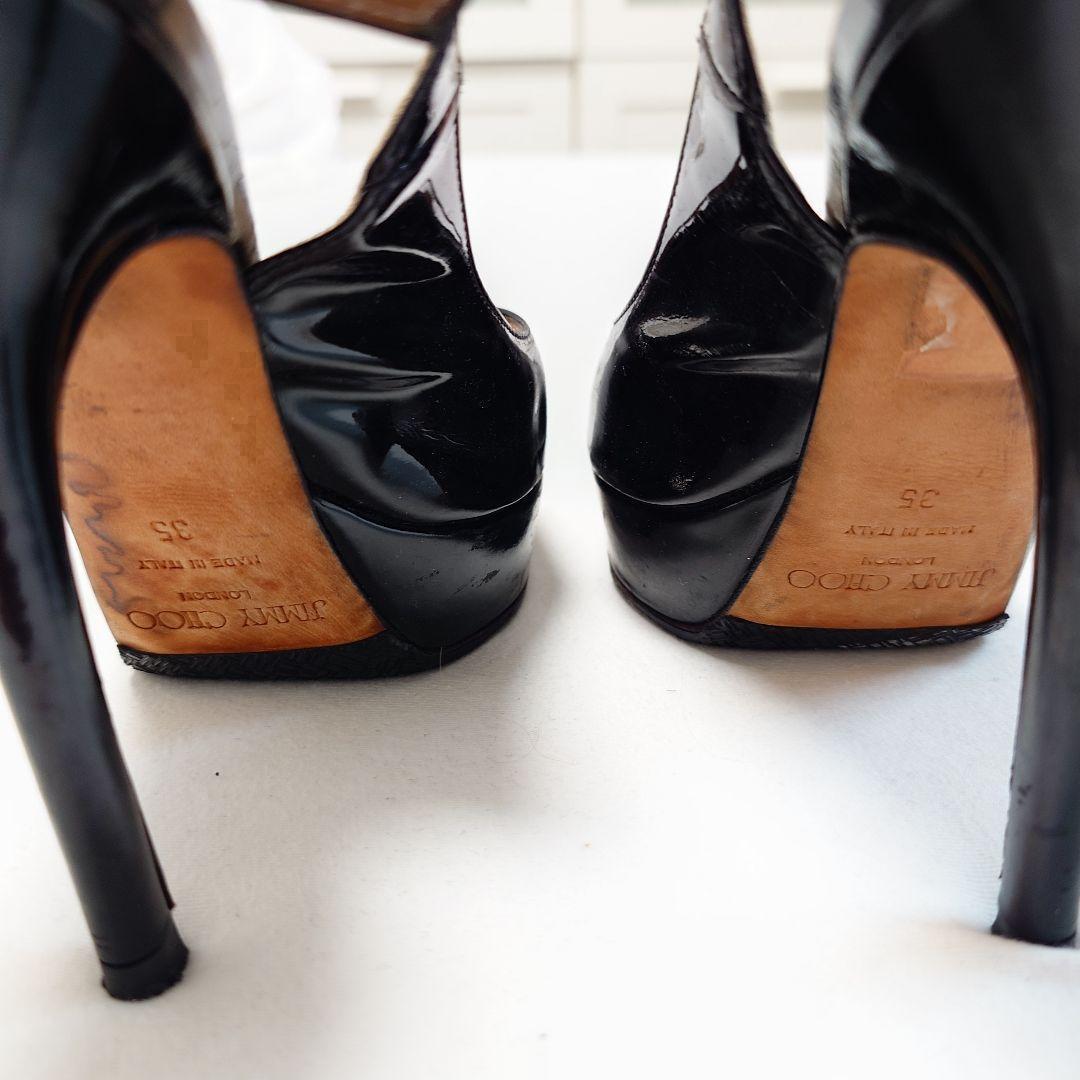 JimmyChoo ジミーチュウ オープントゥパンプス パテント 35 ブラック