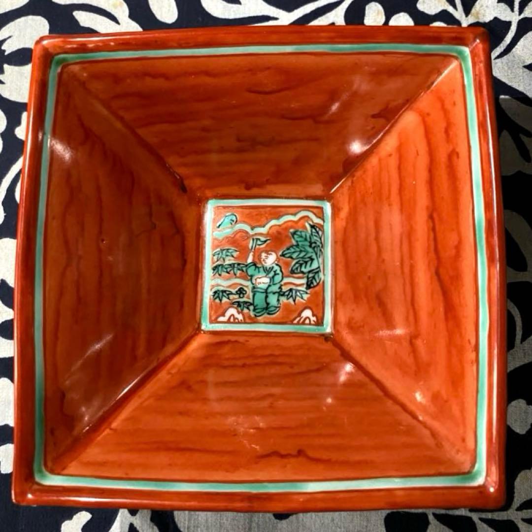 京焼 叶松谷 嘉靖意赤絵唐子画 向付 中国古玩大明嘉靖年製写し 二客組