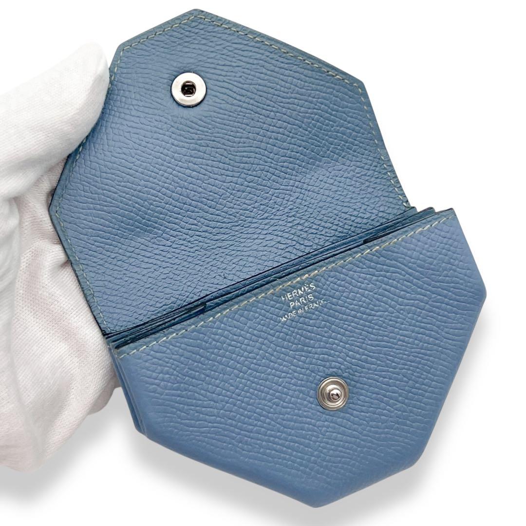 美品】エルメス ヴォーエプソン ワンキャトル 小銭入れ ブルージーン