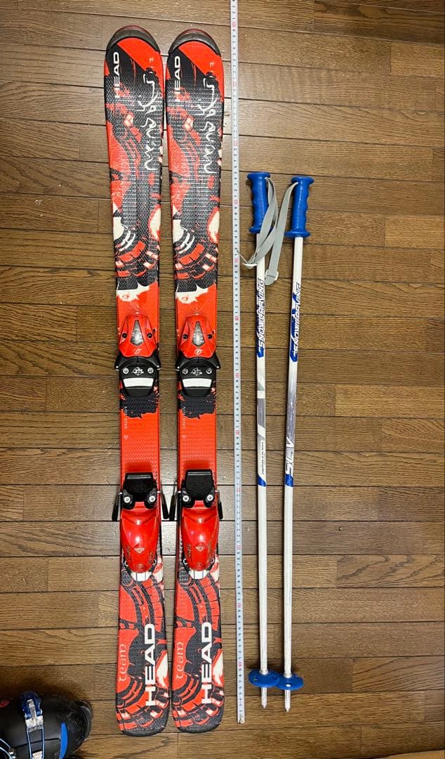 HEAD スキー板 赤色 117センチ ストック•ブーツ付 - メルカリ