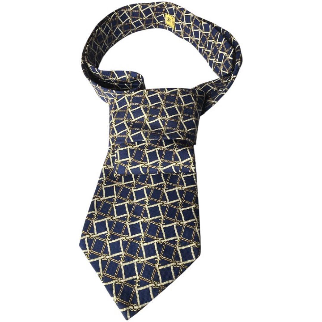 CHANEL PARISイタリア製 ダナイ ネイビー 幾何学模様 ネクタイ - メルカリ