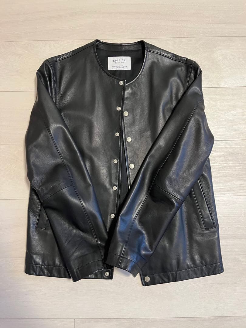 エディフィス EDIFICE シープスキン ノーカラー レザージャケット