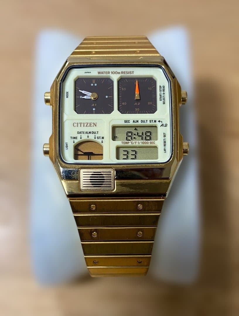 CITIZEN ANA-DIGI TEMP ゴールド 美品 シチズン アナデジ テンプ 復刻 限定モデル 温度計 時計 CITIZEN ANA
