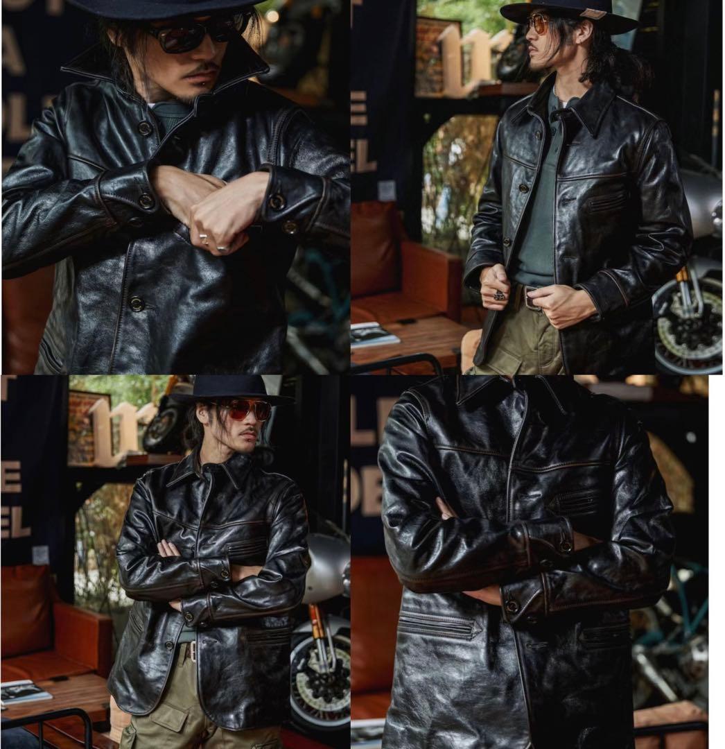 新発売レザーカーコート茶芯ホースハイド馬革レザージャケット S