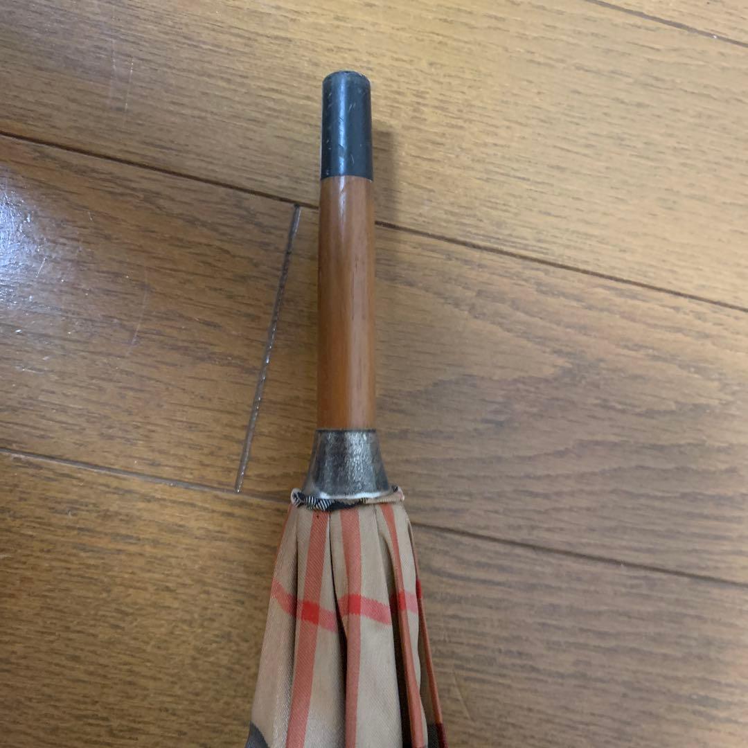 極美品】バーバリー 長傘 ノバチェック ロゴプレート 木製