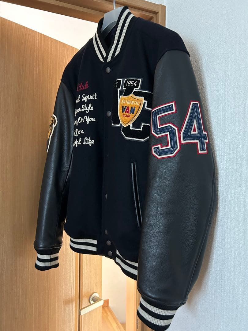 VAN CLUB スタジャン ネイビーブラック LL 袖本革 美品
