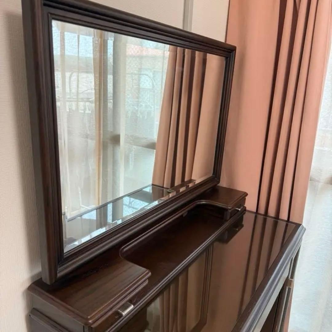 週末限定値下げ！大川家具 ドレッサー 鏡台 引き出し付き ウォルナット ドレッサー 完成品 天然木 ウォールナット 無垢 デスク 机 スツール付