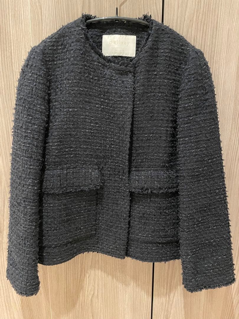 Ballsey ミックスヤーンツイード ノーカラージャケット ネイビー