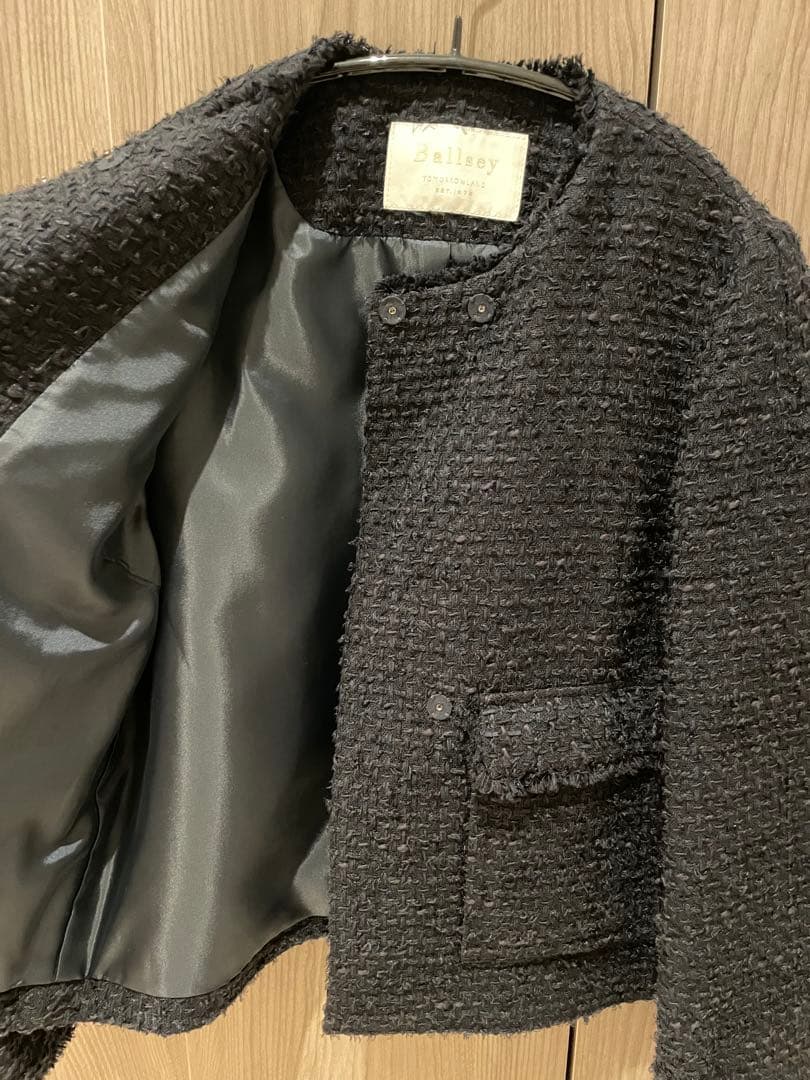 Ballsey ミックスヤーンツイード ノーカラージャケット ネイビー