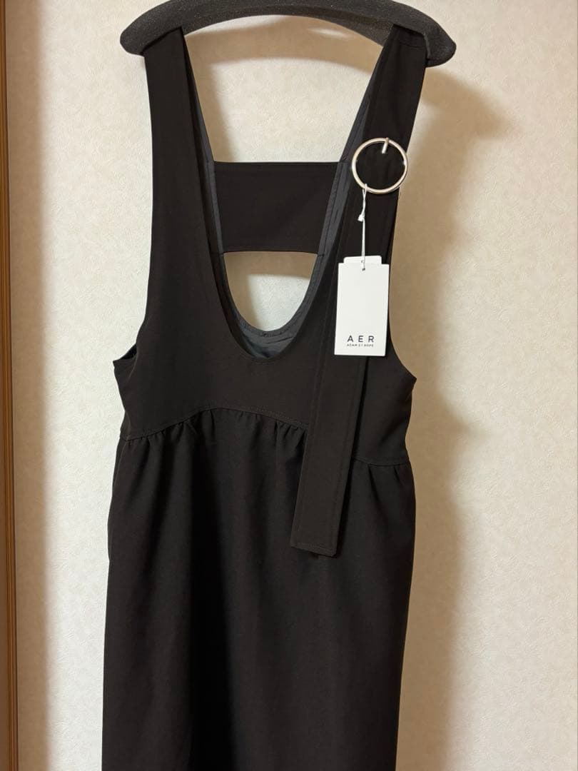 アダムエロペ ディープネックAラインワンピース ダークブラウン 38