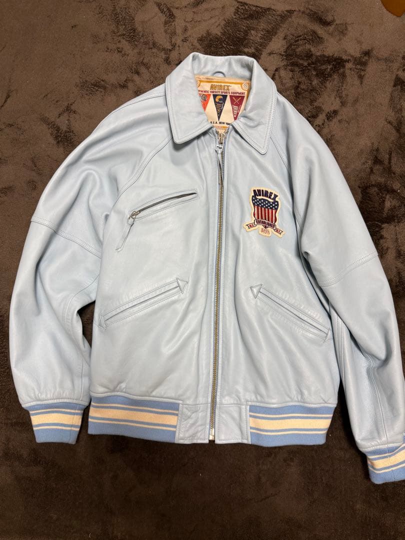 AVIREX レザージャケット ライトブルー - メルカリ