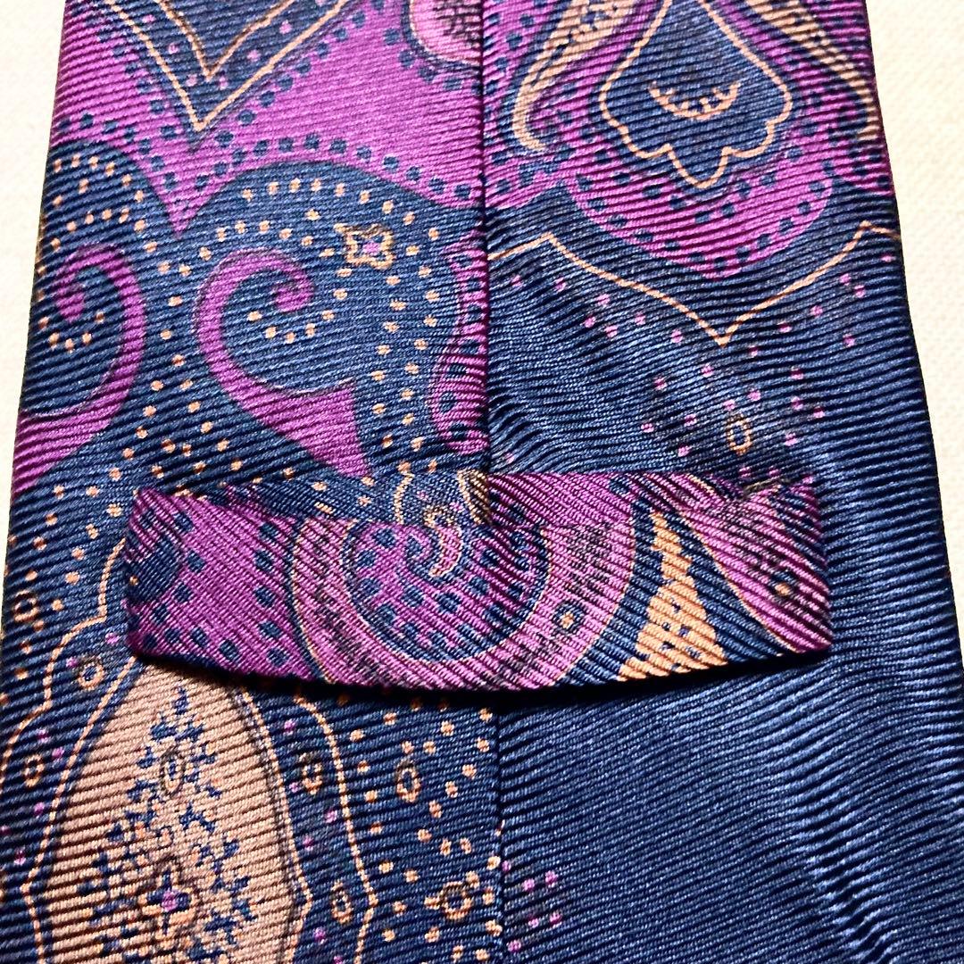 エトロ イタリア製 ペイズリー 植物柄 パープル 紫 シルク 高級