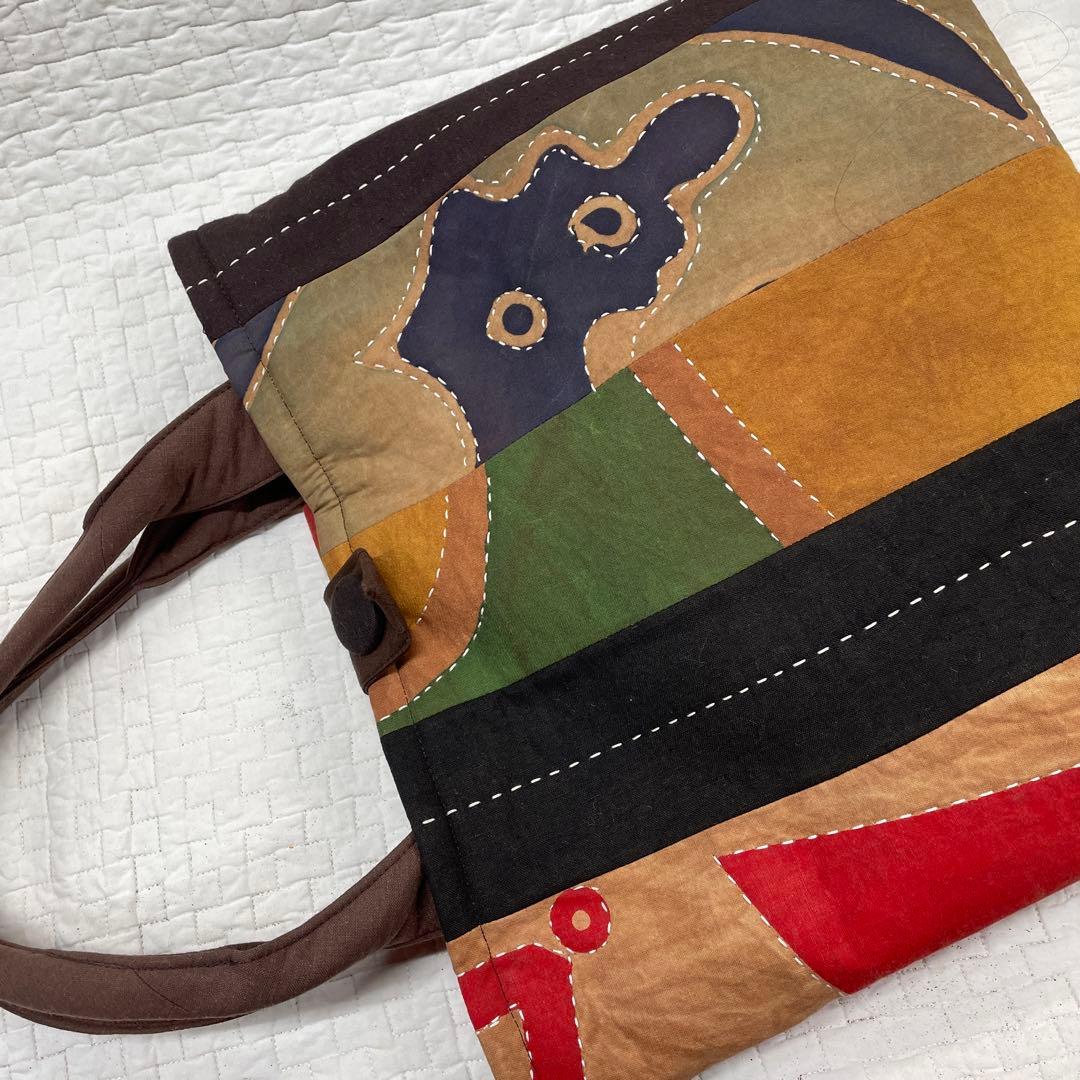 m839 大漁旗 幟 柿渋染め 刺し子 古布リメイクバッグ ハンドメイド