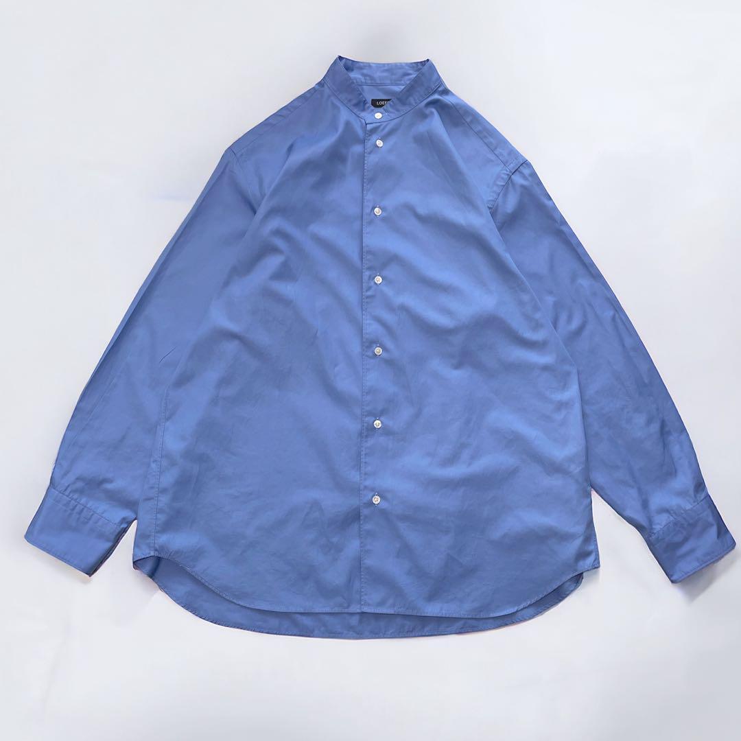 美品 LOEFF コットン ブロード バンドカラー シャツ コバルト ブルー