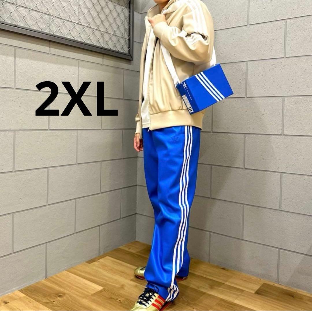 新品 adidas フェイクレザー ファイヤーバード トラックパンツ青2XL