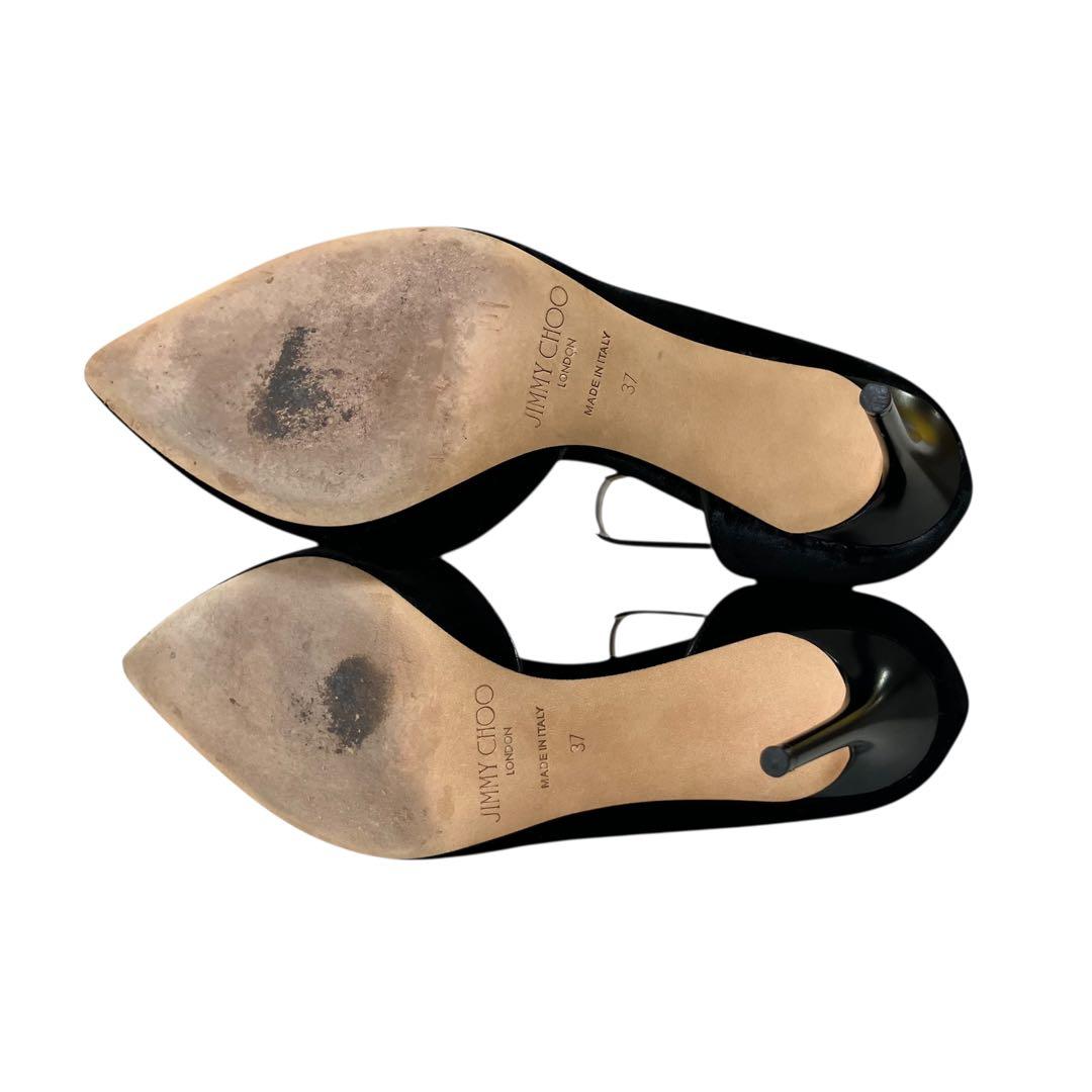 アッパー美品✨ジミーチュウ 黒 ベロア アンクルストラップ パンプス 23.5