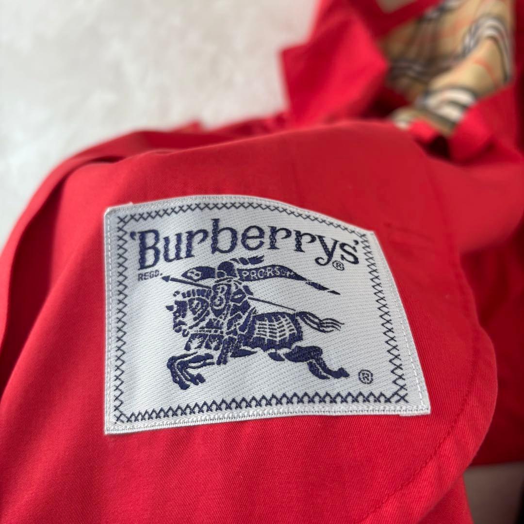 BURBERRY バーバリー 金ボタン ノバチェック ステンカラーコート レッド
