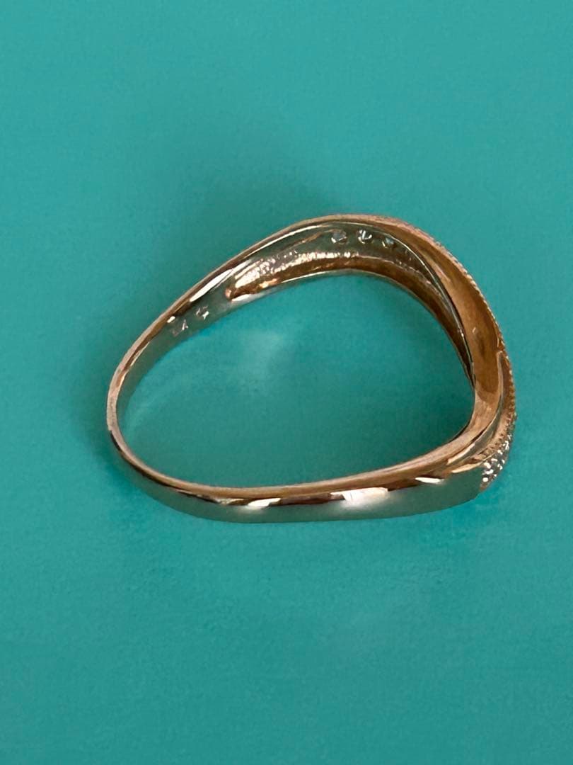 18金 K18PG ダイヤ0.2ct付き カーブリング 2.27g 15号