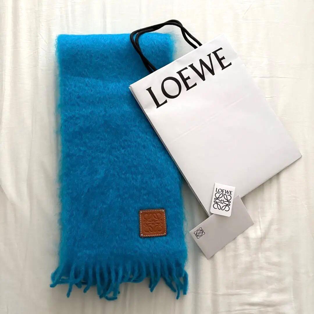 美品】LOEWE ロエベ モヘアマフラー ブルー - メルカリ