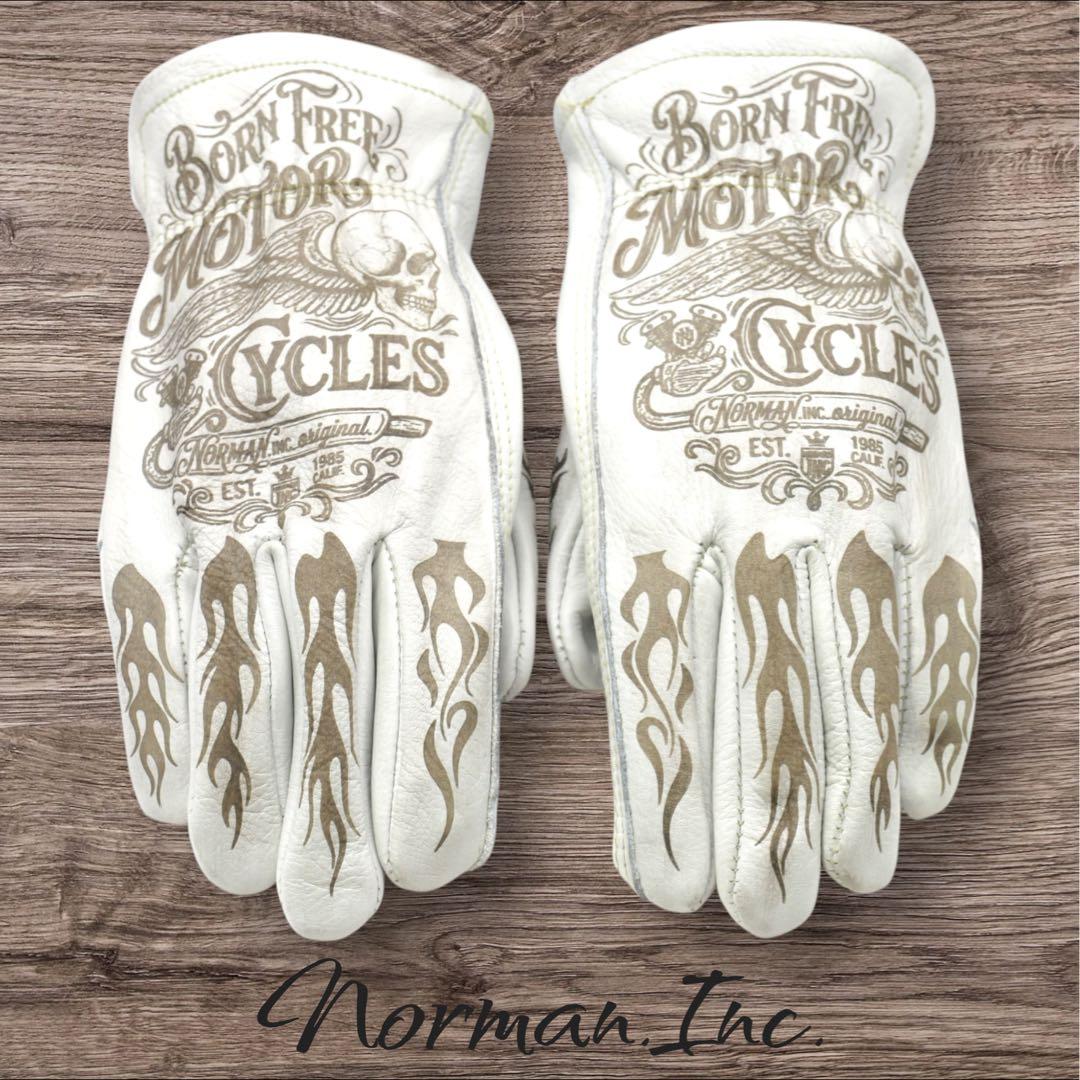 牛革 レザーグローブ アメリカン バイク ハーレー カスタム 手袋 白 M