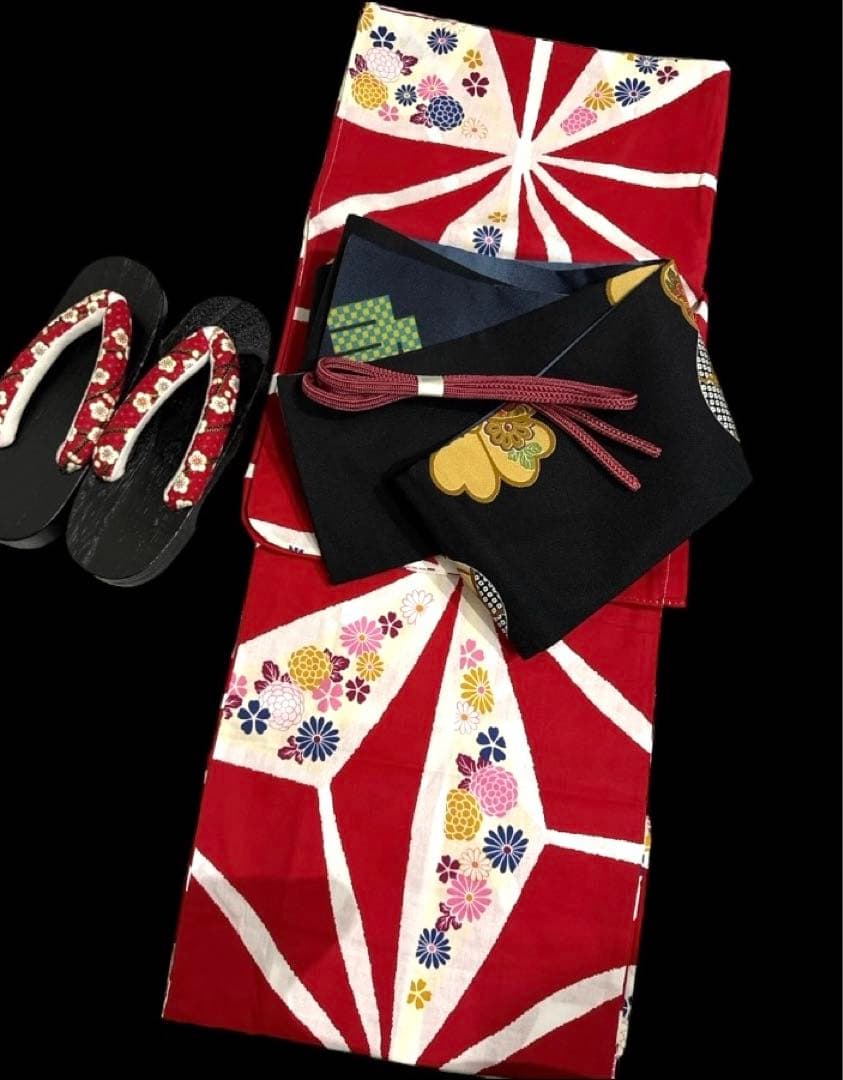 限定1☆浴衣 大正ロマン アンティーク 浴衣 麻の葉　猫 赤 白 黒猫 ネコ柄 浴衣 大人 猫 椿 赤 レディース 猫柄 三毛猫 セット 大きサイズ