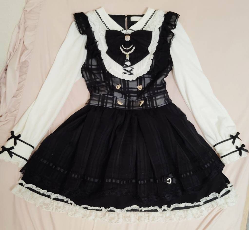 リズリサ　LIZ LISA　シアーチェックエプロンフリルワンピース　ブラック シアーチェックエプロンフリルワンピース ｜ LIZ LISA（リズリサ）公式