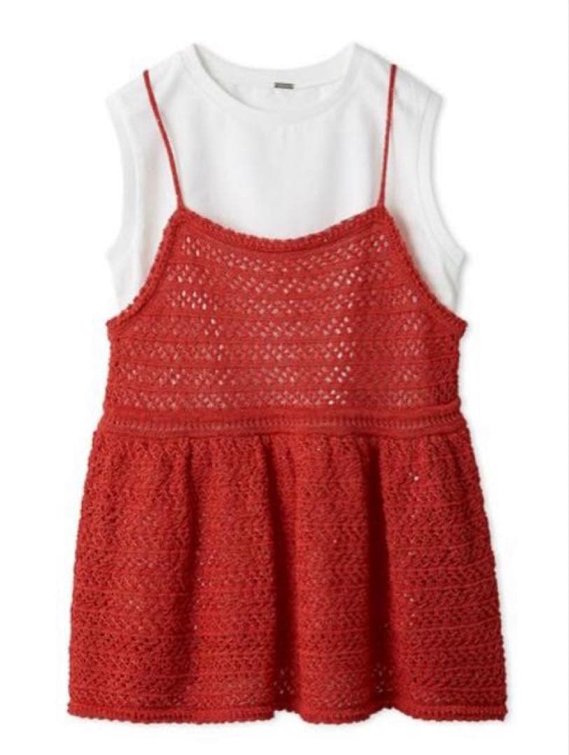 ミラオーウェン 【ウォッシャブル】クロシェニットキャミ×ノースリ