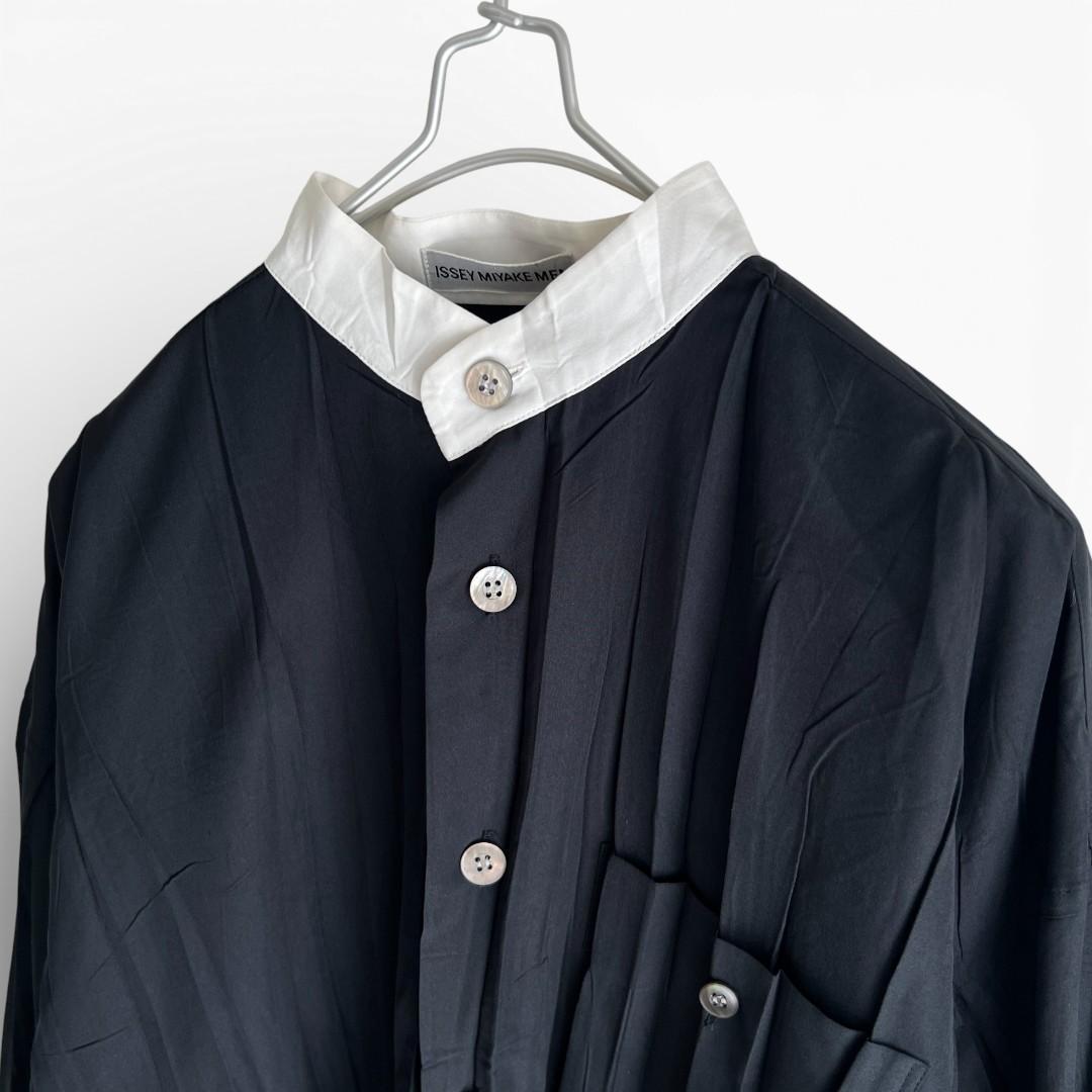 ISSEY MIYAKE MENイッセイミヤケメンプリーツ ノーカラーシャツ S