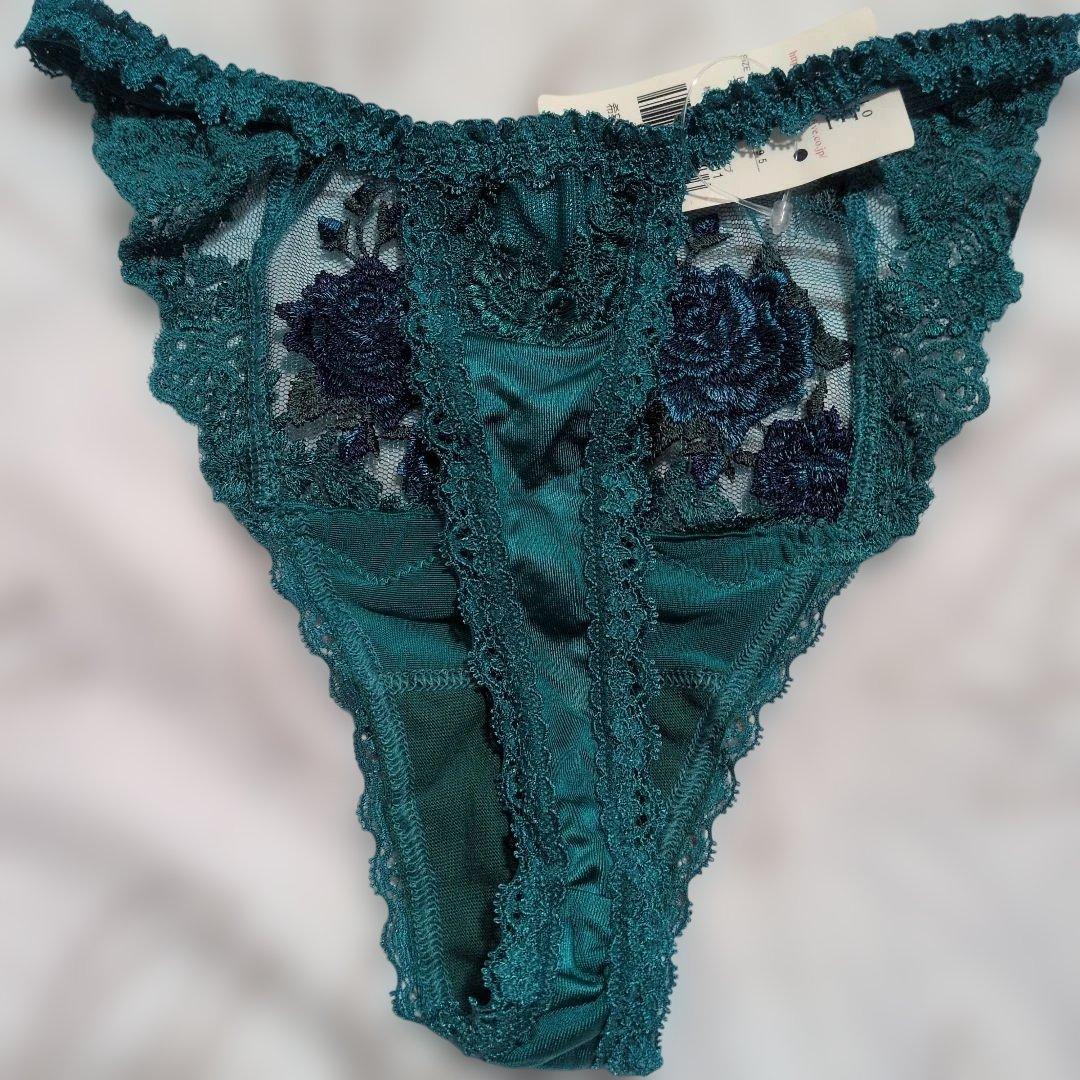 スタディオファイブ 緑 花柄刺繍ブラ・Tバック・ガーターベルト3点